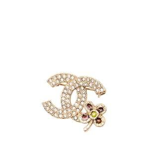 CHANEL Gold Logo Brooch